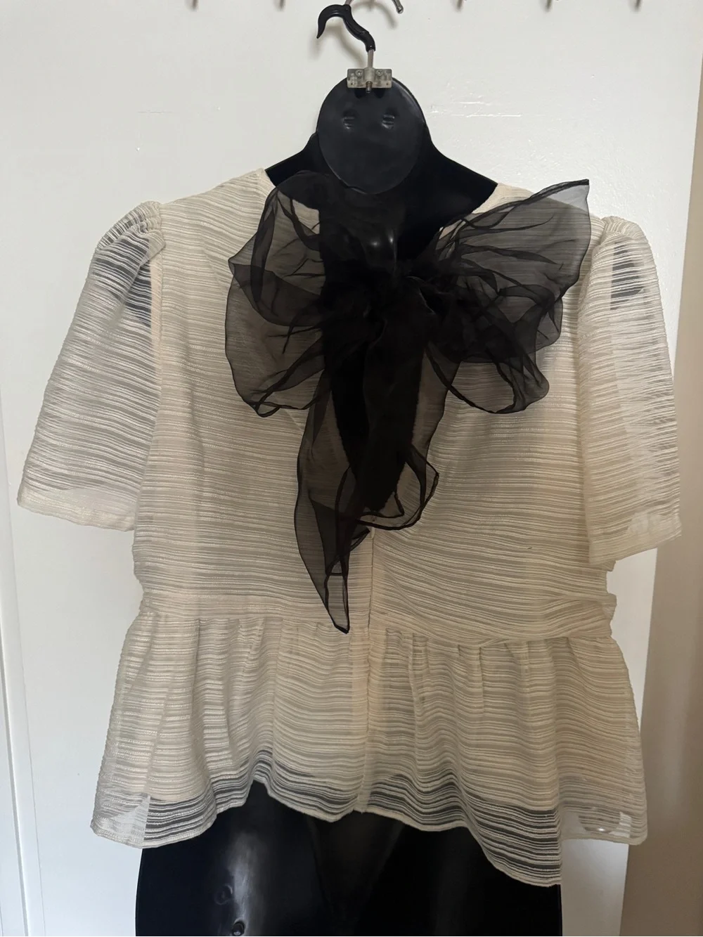 Anthropologie Sunday in Brooklyn Cream Sheer Bow-Back Blouse Top Plus Size 2X 🎀